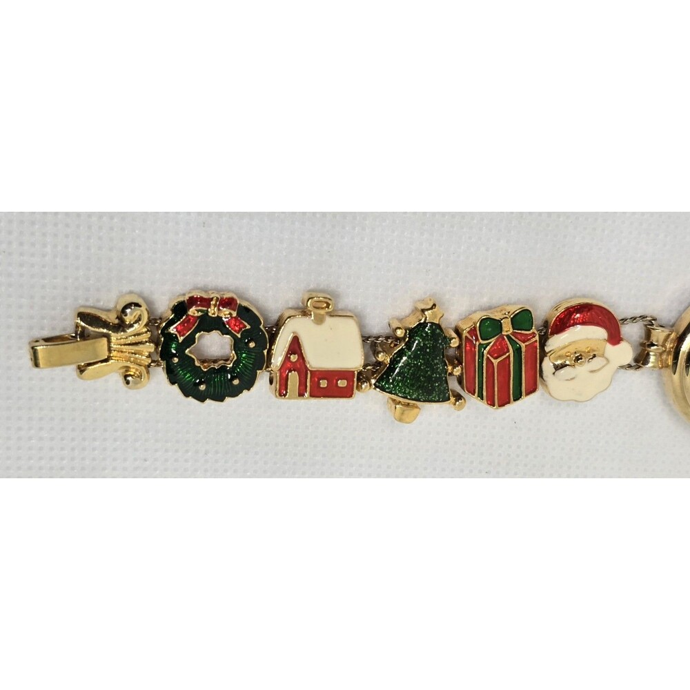 Women's Jennie B Gold Tone Christmas Santa Wrench Present Slide Charm Watch 12 - Picture 5 of 8